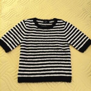 Lulus Black & White Striped Fuzzy Sweater Size M